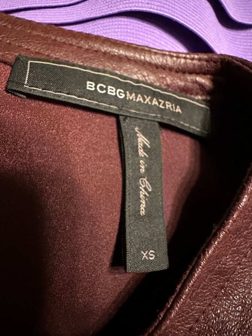 BCBGMAXAZRIA Sheridan Faux Leather Ruffle Hem Dress XS Burgundy - Picture 8 of 10